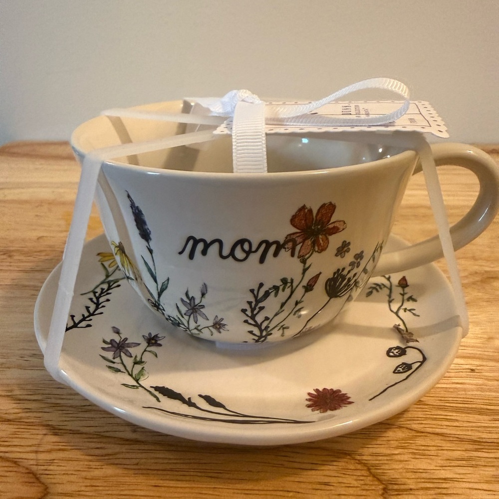 Rae Dunn Cream Floral Mom Mug and Saucer Set